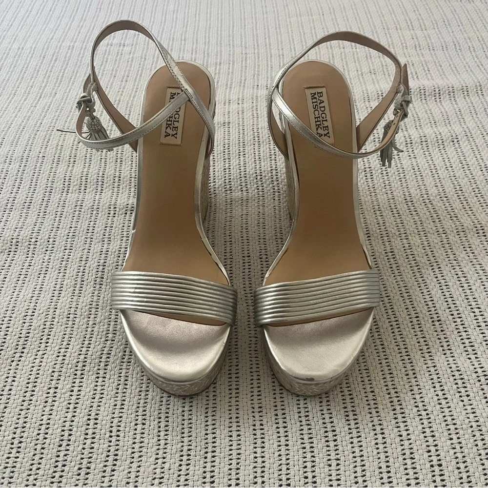 Badgley Mischka Silver Espadrille Wedges